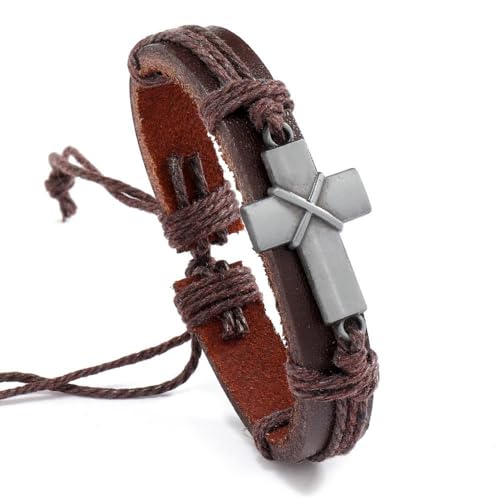 Apocalyptic-K Geflochtenes Herren Lederarmband, Edelstahl Inspirationsarmband（21CM/8.25Zoll ）, Magnetverschluss, Geschenke für Männer， (Jahrgang -Kreuzigung) von Apocalyptic-K