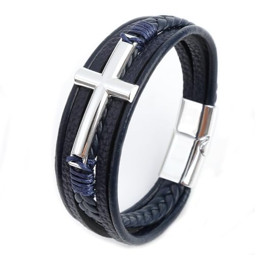 Apocalyptic-K Geflochtenes Herren Lederarmband, Edelstahl Inspirationsarmband（21CM/8.25Zoll ）, Magnetverschluss, Geschenke für Männer， (Kreuzigung&Stahl&Qaraqash Nahiyisi) von Apocalyptic-K