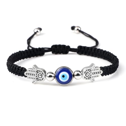 Apocalyptic-K Geflochtenes Seil-Naturstein-Armband&925 Sterling Silber | Vergoldet |4-6MM | 6.7-9.3 IN | ，Damen Armband &925 Sterling Silber, | Einstellbar (Böse Augen-Schwarz) von Apocalyptic-K