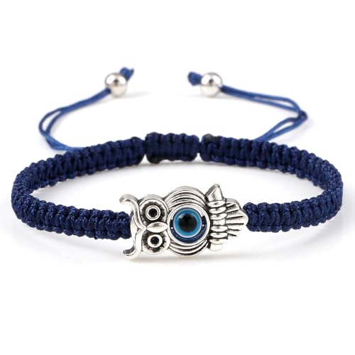 Apocalyptic-K Geflochtenes Seil-Naturstein-Armband&925 Sterling Silber | Vergoldet |4-6MM | 6.7-9.3 IN | ，Damen Armband &925 Sterling Silber, | Einstellbar (Böse Augen&Eulen) von Apocalyptic-K
