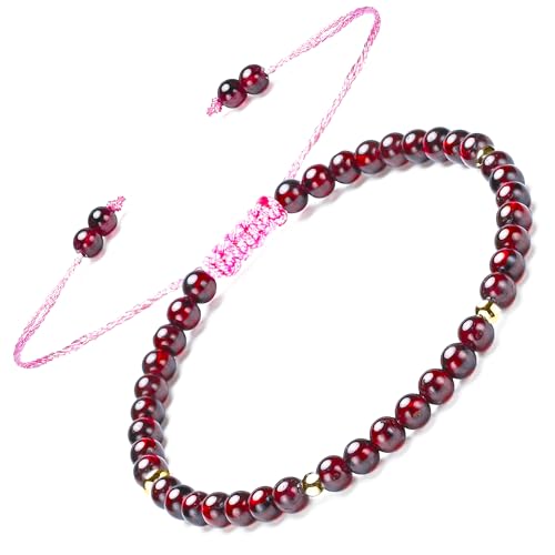 Apocalyptic-K Geflochtenes Granat-Armband&18K Gold|4-6MM | 6.7-9.3 IN | ，Damen Armband &18K Gold, | Einstellbar (Granat-4MM) von Apocalyptic-K