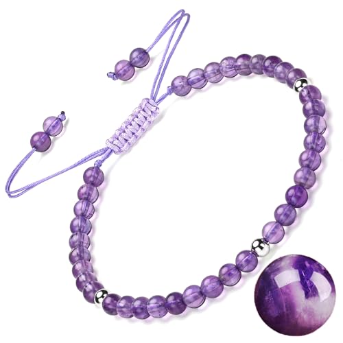 Apocalyptic-K Geflochtenes Seil-Naturstein-Armband&925 Sterling Silber | Vergoldet |4-6MM | 6.7-9.3 IN | ，Damen Armband &925 Sterling Silber, | Einstellbar (Traum Amethyst，4MM) von Apocalyptic-K