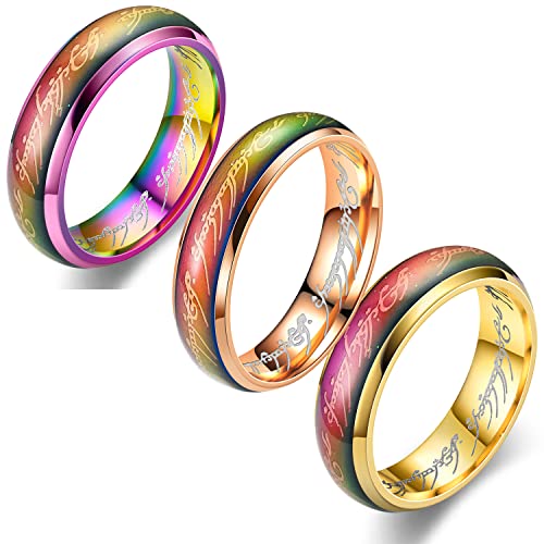 Apocalyptic-K Farbe wechselnde Ring, 6mm Edelstahl Temperatur empfindlich Farbe wechselnde Hochzeit Band Stimmung Ring (Gold/Bunt/Roségold, 8（58）) von Apocalyptic-K