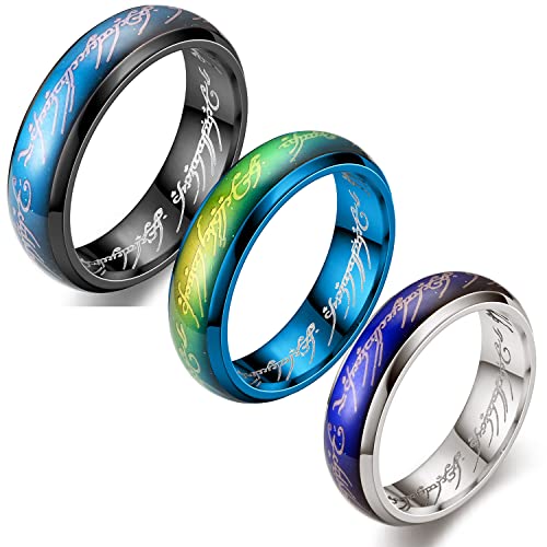 Apocalyptic-K Farbe wechselnde Ring, 6mm Edelstahl Temperatur empfindlich Farbe wechselnde Hochzeit Band Stimmung Ring (Schwarz/Silber/Blau, 8（58）) von Apocalyptic-K