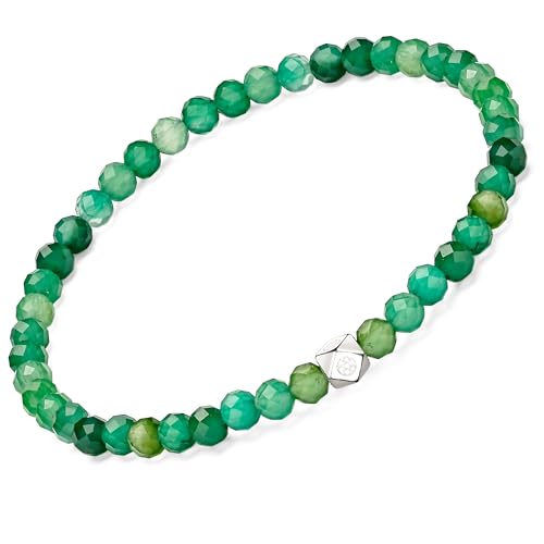 Apocalyptic-K Ladies Natural Gemstone Armband, 5MM 925 Sterling Silber Rhombisch, 4MM Spinell Perlen Armband für Frauen (Grüner Achat，4MM) von Apocalyptic-K