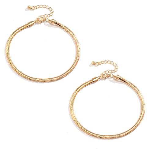 Apocalyptic-K Magnetische Fußkettchen für Frauen, 2er-Pack, 6MM, antistatisch, (Flaches Schlangenknochen-Fußkettchen（18k Gold）) von Apocalyptic-K