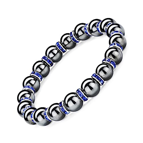 Apocalyptic-K Magnetarmband für Männer und Frauen，6/8MM，Magnetarmband mit Strasssteinen,Antistatisch， (Blau Strasssteinen-8MM) von Apocalyptic-K