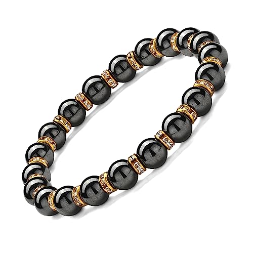 Apocalyptic-K Magnetarmband für Männer und Frauen，6/8MM，Magnetarmband mit Strasssteinen,Antistatisch， (Gold Strasssteinen,8MM) von Apocalyptic-K