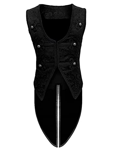 Apocrypha Herren Gothic Steampunk Jacquard Brokat Weste Weste ärmellos Frack, Schwarz, Large von Apocrypha