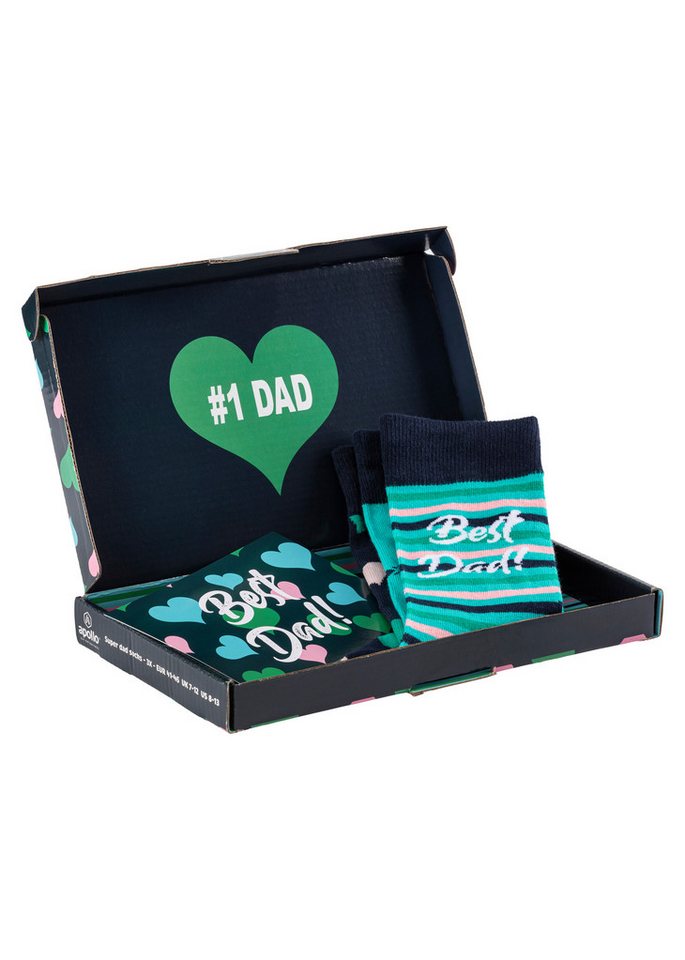 Apollo Socken Geschenkbox Super-Dad oder Best Dad (3er Pack) verschiedenfarbige Designs, perfekt zum Vatertag oder Geburtstag von Apollo