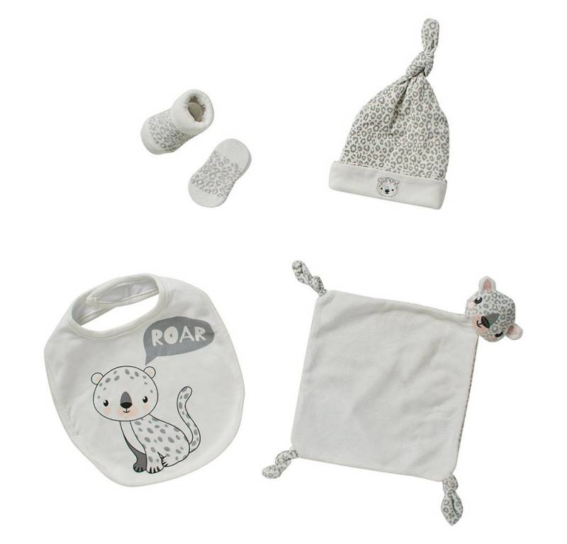 Apollo Neugeborenen-Geschenkset (Set) Tiger Babyset, Mütze, Socken, Lätzchen, Tuch von Apollo