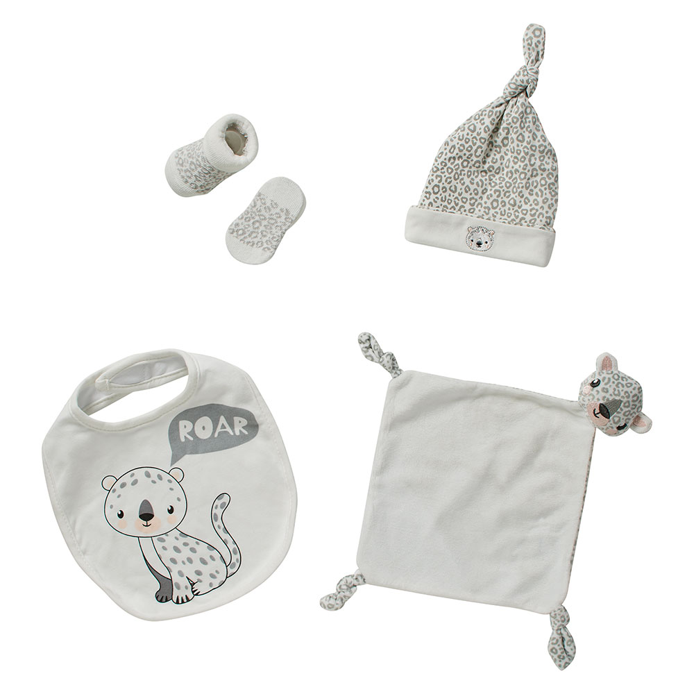 Apollo Neugeborenen-Geschenkset Set, Tiger Babyset, Mütze, Socken, Lätzchen, Tuch von Apollo