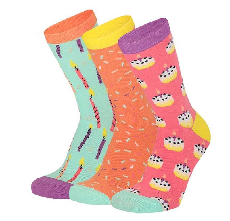 Apollo Socken GEBURTSTAG (3-Paar) originell verpackt in einer Geschenk-Box im Tortenstückdesign (3 Paar) von Apollo