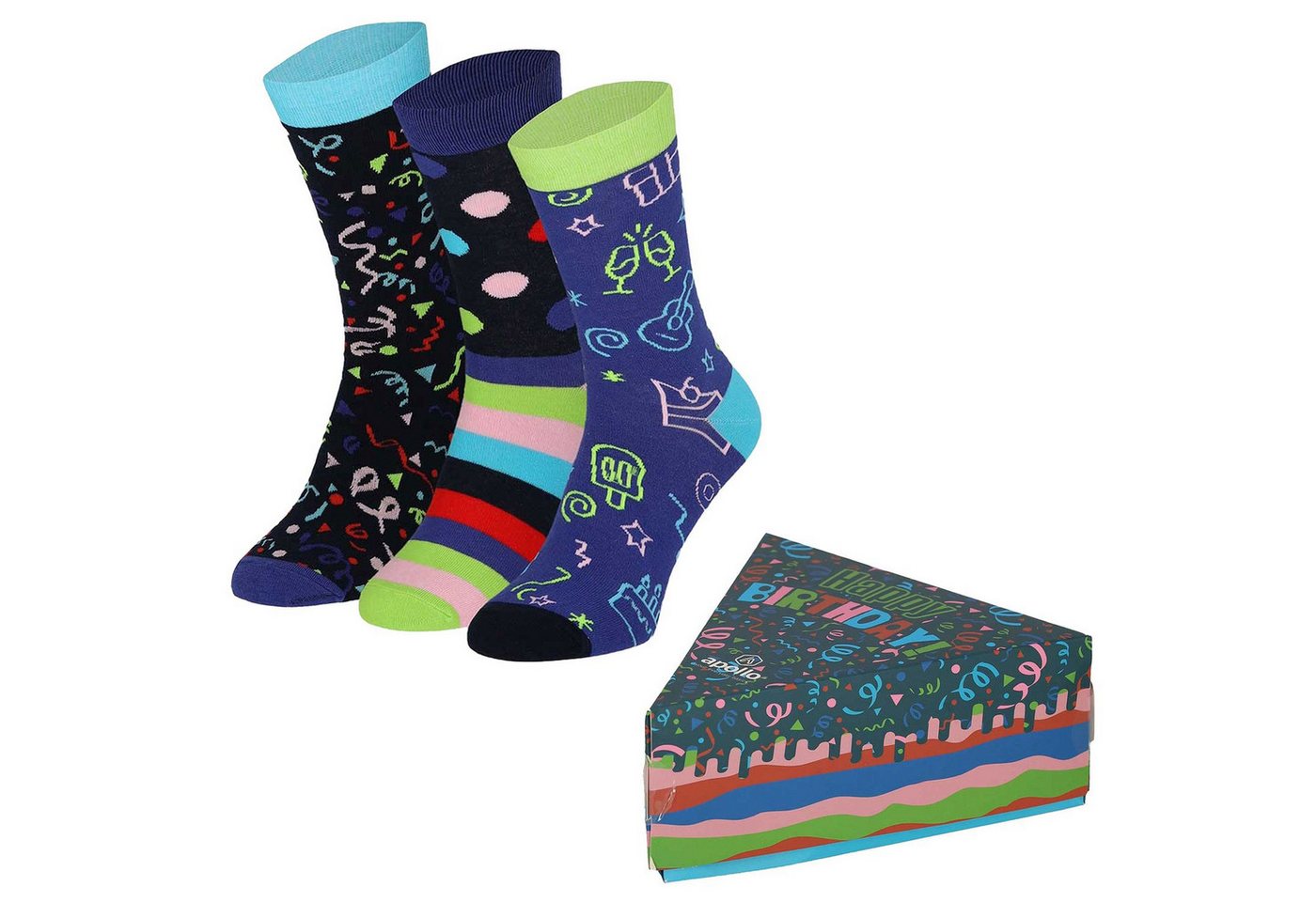 Apollo Socken GEBURTSTAG (3-Paar) 3 Paar, verpackt in einer Geschenk-Box im Tortenstück-Design Apollo Socken GEBURTSTAG (3-Paar) 3 Paar, verpackt in einer Geschenk-Box im Tortenstück-Design von Apollo