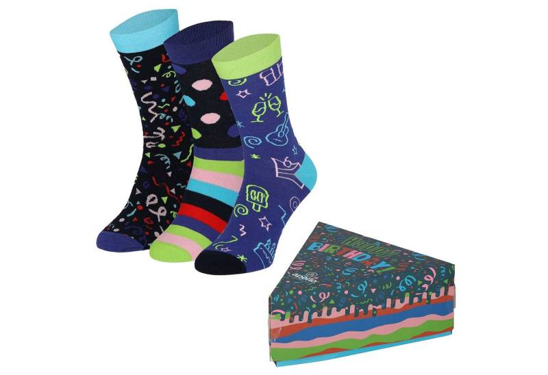 Apollo Socken GEBURTSTAG (3-Paar) 3 Paar, verpackt in einer Geschenk-Box im Tortenstück-Design von Apollo