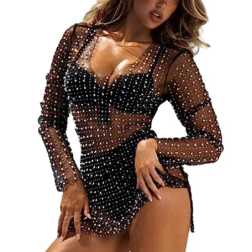 Apooke Damen Sommerkleid Seitlich Geschlitzt Durchsichtige Outfits V Ausschnitt Sexy Figurbetont Seitlich Geteilt Durchsichtige Kleider Für Partys Strand Sexy Kleid von Apooke