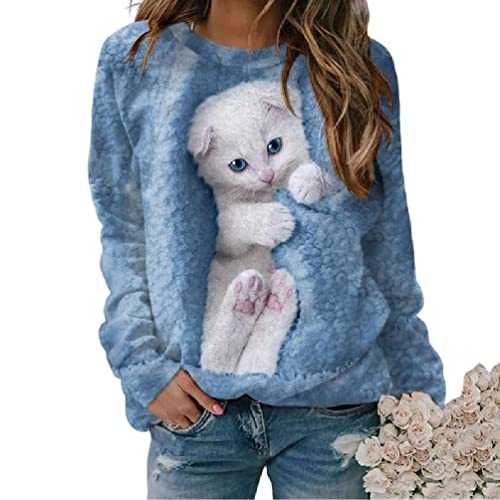 Damen Basic Casual Langarm FrüHling Herbst Outfit Pullover Cartoon Muster O Ausschnitt Volle ÄRmel Lose Tops Sweatshirt Damen Pullover Blusen Tops Damen Casual Sweatshirt Damen Langarm T Shirts von Apooke