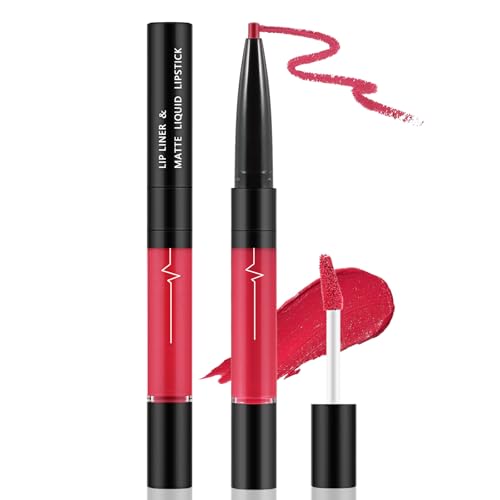 Apooliy 2 in 1 Matte Lip Gloss und Lip Liner,Wasserfester Lippenstift, hochpigmentierte Lippenstifte,Schnell trocknend, Lippenstifte mit zwei Enden von Apooliy