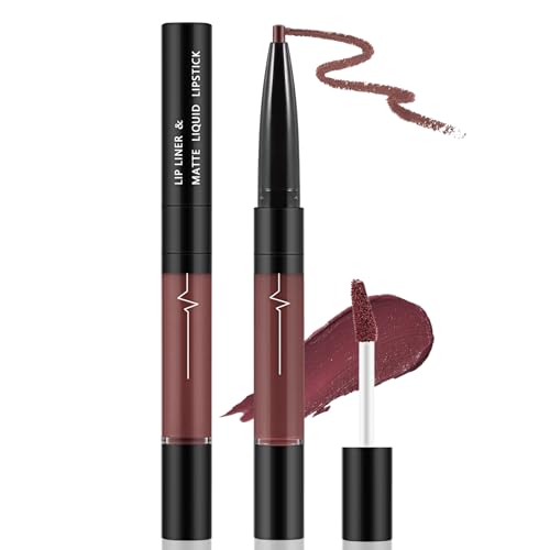 Apooliy 2 in 1 Matte Lip Gloss und Lip Liner,Wasserfester Lippenstift, hochpigmentierte Lippenstifte,Schnell trocknend, Lippenstifte mit zwei Enden von Apooliy