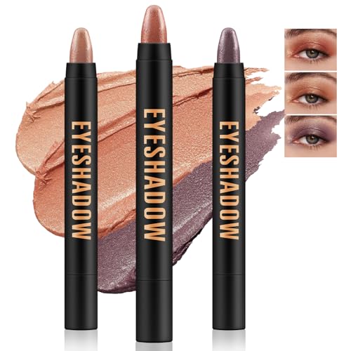 Apooliy 3pcs Creme Lidschatten Sticks,Hochpigment Schimmer Lidschatten Crayon，Lange Abnutzung Lidschatten Stift,Augen Makeup Aufheller Stift,Wasserdicht von Apooliy