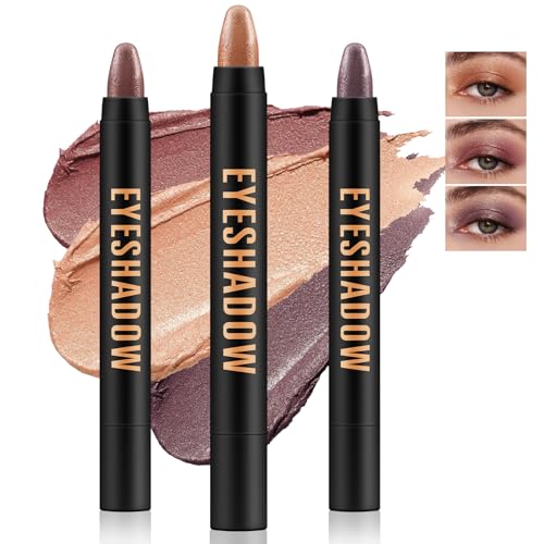 Apooliy 3pcs Creme Lidschatten Sticks,Hochpigment Schimmer Lidschatten Crayon，Lange Abnutzung Lidschatten Stift,Augen Makeup Aufheller Stift,Wasserdicht von Apooliy