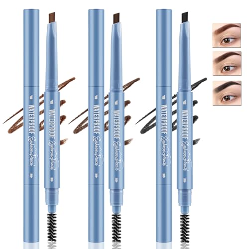Apooliy 3pcs Doppelendige Brauenstifte,Wasserfester, langanhaltender, hochpigmentierter Augenbrauenstift mit integriertem Pinsel, Dreiecksspitze, wischfester Augenbrauenstift，Braun von Apooliy