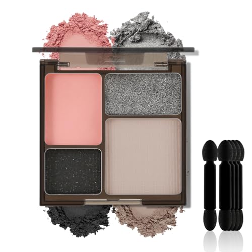 Apooliy 4 Farben Lidschatten Puder,Wasserfeste Lidschattenpalette mit Lidschattenapplikator,Hochpigmentiertes Augen-Makeup, lang anhaltend von Apooliy