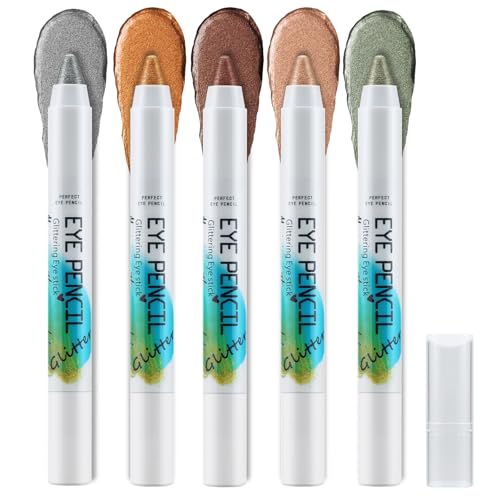 Apooliy 5 Farben Lidschatten-Stift Set - Metallisch Schimmernder Creme-Lidschatten, Wasserfest & Langanhaltend von Apooliy