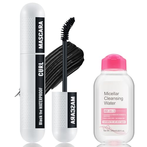 Apooliy Buntes Set aus Mascara und Make-up-Entferner,Verschmutzungssichere schwarze Wimperntusche,Blau Lila Lang anhaltend Charmant Voluminös von Apooliy