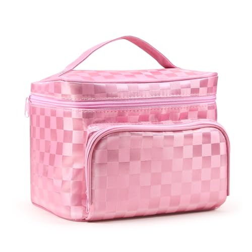 Apooliy Reise-Kulturbeutel, große Kapazität, Make-up-Tasche für Damen, Kosmetiktasche mit Spiegel, Kulturbeutel für Herren, Make-up-Organizer, Schwarz, Pink Square von Apooliy