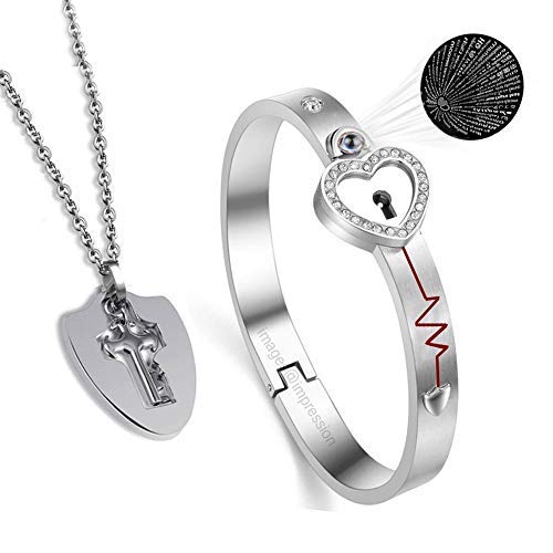 Aport Presents 100 Sprache Ich Liebe Dich Projektionsschloss Und Wichtigstes Edelstahlarmband Anhänger Set Für Liebhaber Männer Und Frauen (Silber) #Aport-648 von Aport Home