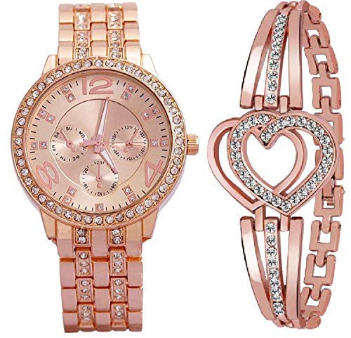 Aport Presents Rose Gold Watch & Bracelet Combo Set Für Mädchen (Zwei Herzen Diamant) #Aport-1617 von Aport Home