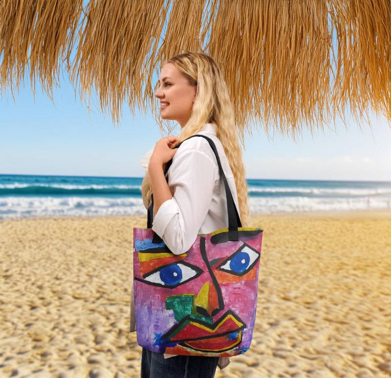 Design Retro Klassiker Handtasche Mit Doppelseitige Bunte Art Gemälde Druck, Trendy Handmade Strandtasche Oder Einkaufstasche von Apostel13