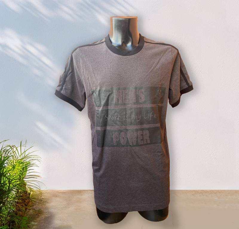 Herren Sport T-Shirt Dunkelgrau - „Men's Power Is My Life" Spruchshirt, Fitness Gym Männer Rundhals Shirt, Größe L von Apostel13