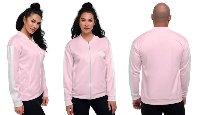 Unisex Pink-Weiß Bomberjacke Mit Druck Logo A13 Apostel13 von Apostel13