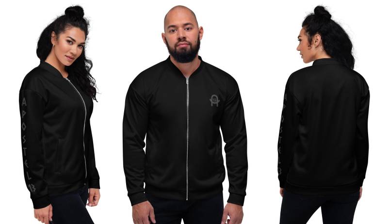 Unisex Schwarz Bomberjacke Mit Druck A13 Apostel13 Reißverschluss Jacke von Apostel13