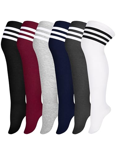 Apoway 6 Paar Übergröße Oberschenkelhohe Socken Warm Oberschenkel Hohe Strümpfe Overknee-Socken für Damen, L-XXL, Large von Apoway