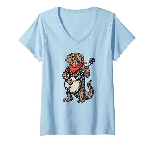 Damen Appalachian Hellbender Salamander Cute Banjo Picker Music T-Shirt mit V-Ausschnitt von Appalachian Basecamp by Giant Step