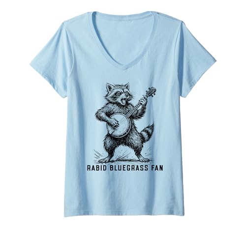 Damen Rabid Bluegrass Fan Raccoon Banjo Player Retro T-Shirt mit V-Ausschnitt Damen Rabid Bluegrass Fan Raccoon Banjo Player Retro T-Shirt mit V-Ausschnitt von Appalachian Basecamp by Giant Step