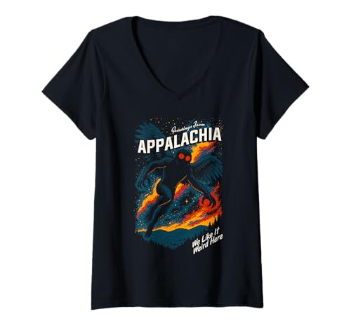 Damen Willkommen in Appalachia, Mothman T-Shirt mit V-Ausschnitt Damen Willkommen in Appalachia, Mothman T-Shirt mit V-Ausschnitt von Appalachian Seltsamkeit