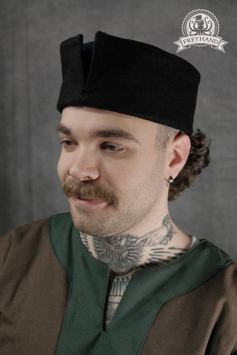 Leon Pillbox-Hut Mit Krempe Wolle Schwarz-Schwarz von ApparatusLarpShop