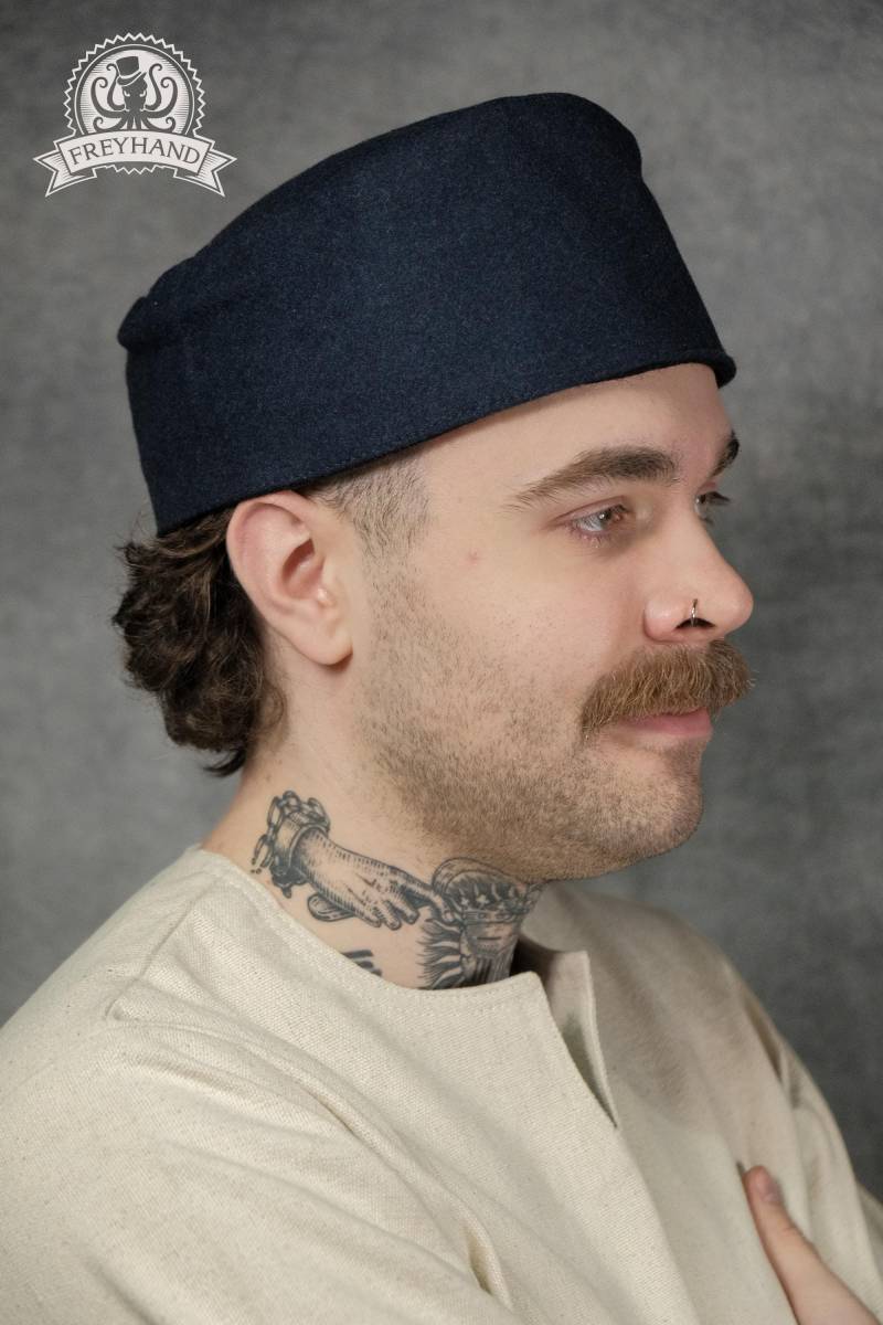 Torben Pillbox-Hut Kurz Wolle Blau-Schwarz von ApparatusLarpShop