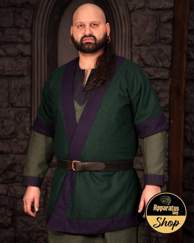 Vikinger Klappenmantel Hagi Wolle Grün/Blau von ApparatusLarpShop