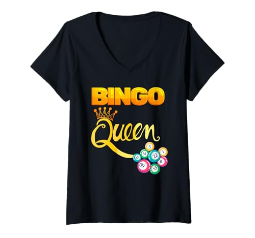 Damen Bingo Queen Funny Bingo Player Mom Grandma Girls Women T-Shirt mit V-Ausschnitt Damen Bingo Queen Funny Bingo Player Mom Grandma Girls Women T-Shirt mit V-Ausschnitt von Apparel For Bingo Player and Caller Apparel