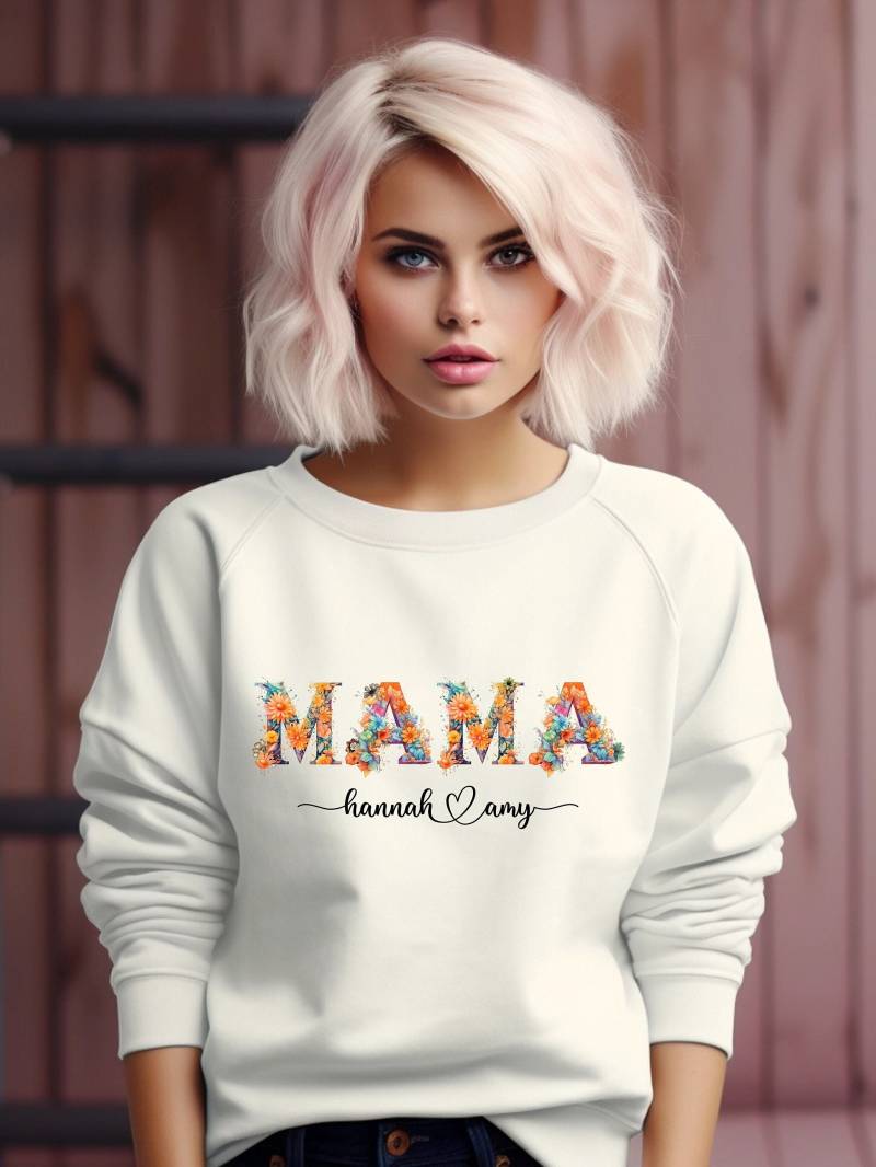 Mama Pullover/Shirt Hoodie Personalisiert Mit Namen Der Kinder| Blumen | Geburtstagsgeschenk Für Herbst Winter Geschenk Zum Muttertag von ApparelAlexDesign