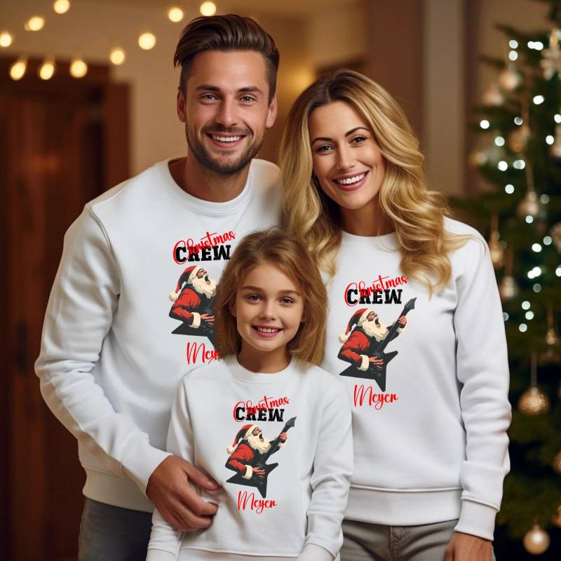 Weihnachtspullover Familie Personalisiert, Christmas Crew, Pulli Weihnachten Damen, Sweatshirt Herren, Pullover Mit Name Rock Weihnachtsmann von ApparelAlexDesign