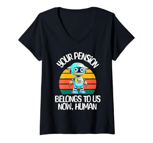 Damen Ruhestand Ihre Rente gehört uns jetzt menschliche KI T-Shirt mit V-Ausschnitt von Apparels For Retirement Workout