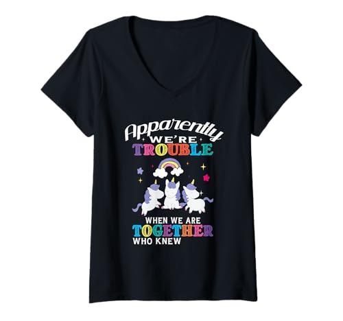 Damen Apparently We're Trouble When We Are Together Funny Unicorn T-Shirt mit V-Ausschnitt Damen Apparently We're Trouble When We Are Together Funny Unicorn T-Shirt mit V-Ausschnitt von Apparently We're Trouble When We Are Together