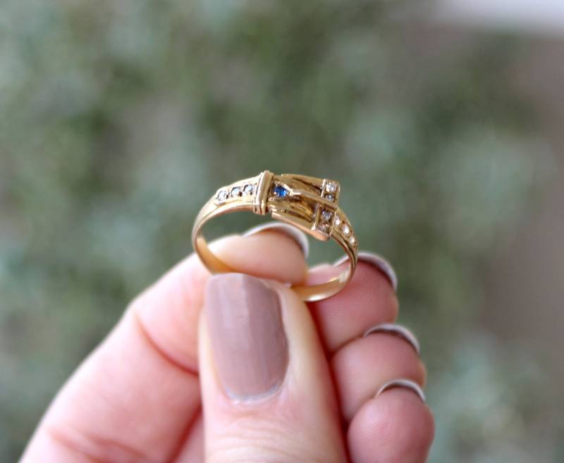 Echter Gürtelring Mit Saphir Und Diamant Vintage 14K Gelbgold von Appelblom