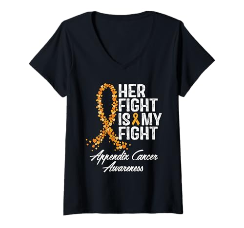 Damen Bewusstsein für Blinddarmkrebs Ihr Kampf ist meine Kriegerunterstützung T-Shirt mit V-Ausschnitt Damen Bewusstsein für Blinddarmkrebs Ihr Kampf ist meine Kriegerunterstützung T-Shirt mit V-Ausschnitt von Appendix Cancer Awareness Slogan Apparel